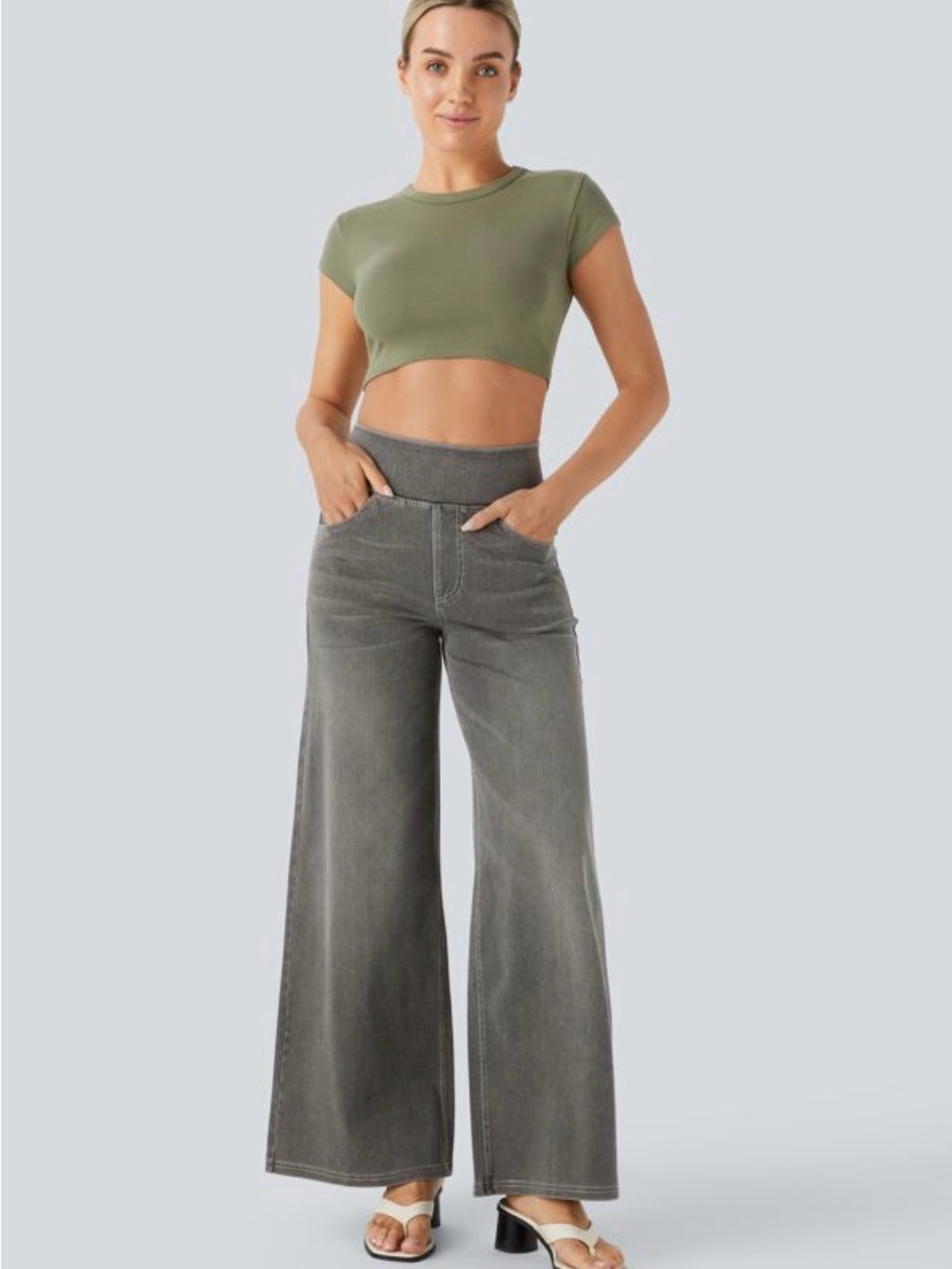 HALARA High-Waist Wide Leg Jeans - Gray